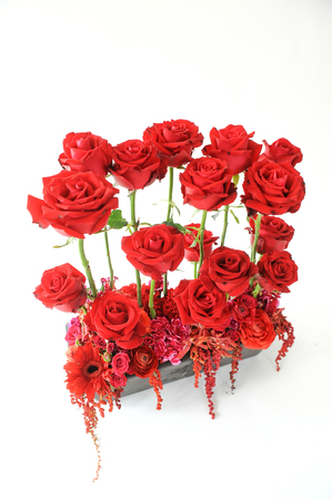 beautiful bouquet of red roses isolate on white backgroundの写真素材
