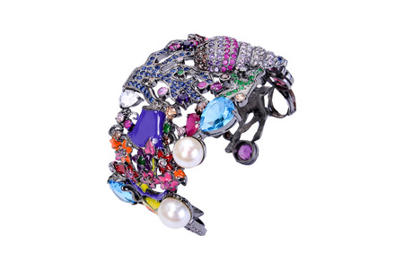 Gem stone and jewelry bracelet isolated on white backgroundの写真素材