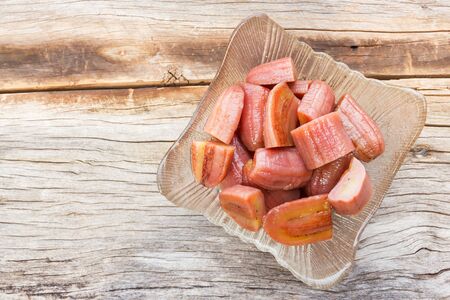 Cultivated banana in syrup. Thai dessert. Top view.の写真素材