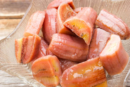 Cultivated banana in syrup. Thai dessert.の写真素材