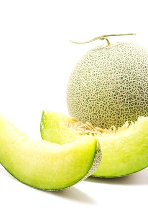 Fresh sliced organic melon on white background.の写真素材