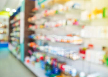 Drugstore blur background. Health and medicine concept. Shelf of pharmacy.の写真素材