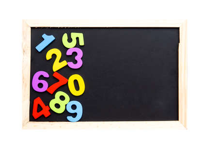 Wooden text of number on black boad. Educational concept. Basic of mathematics.の写真素材