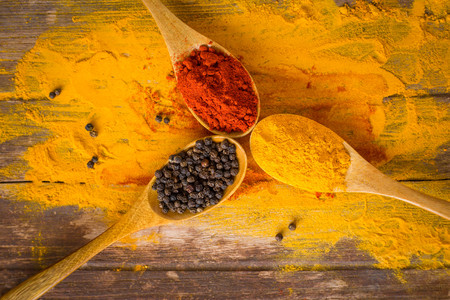 turmeric powder,chilli,pepperの写真素材