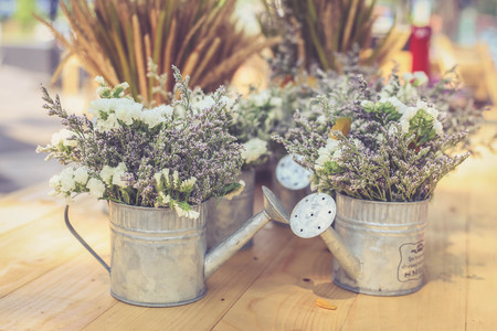Beautiful dry flowers old wooden background,with copy space -Vintage Filter Processing.の写真素材