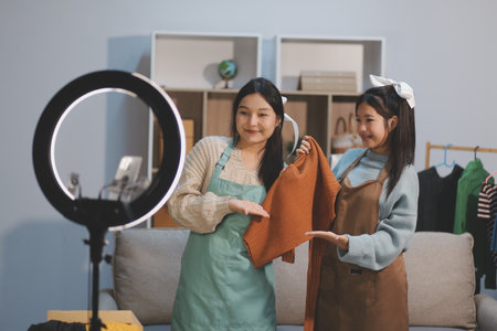 Young asian women happy after new order from customer. Surprise and shock face of asian woman success on making big sale of his online store. Online Selling. Online Shoppingの写真素材