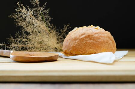 Fresh bread in dark background.の写真素材
