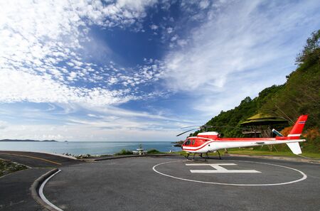 Red Helicopter at a heliportのeditorial素材