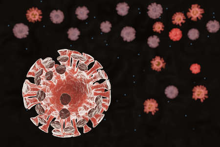 3d illustration rendering Coronavirus COVID-19 risk concept on black backgroundの写真素材