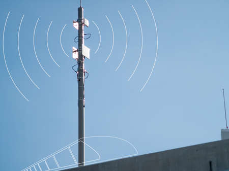 Antenna pole (Communications-Based Train Control). Half circles and Electric Railway symbol white.