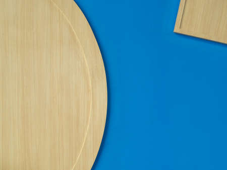 Blue cement wall texture, semicircular plank and small planks, copy space.の写真素材