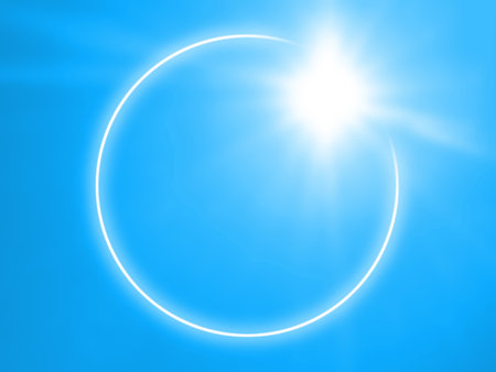 Blur background with sky scenery and sunny. Circle frame with glowing. blurry blue sky and clouds