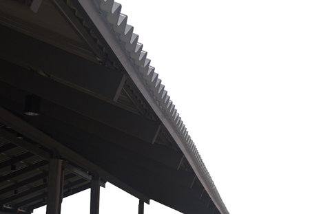 Diagonal architecture of eaves, parking lot. House construction pattern, garage and with copy space,...