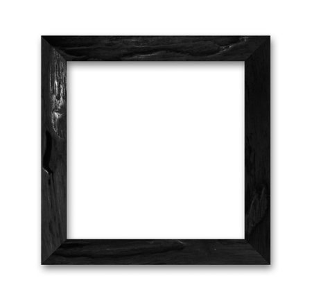 Square picture frame. Old wooden frame, vintage style, with empty space and isolated white backgroundの写真素材