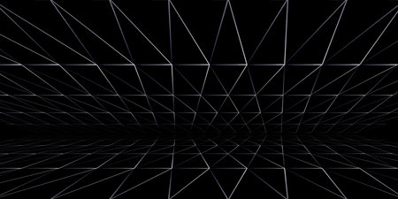 Perspective view black and white triangle grid on transparent background