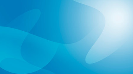 Vibrant abstract image featuring smooth translucent curves and freeform shapes various shades of blue. Background dynamic gradient shifting from deep blue to bright almost white light sourceの写真素材