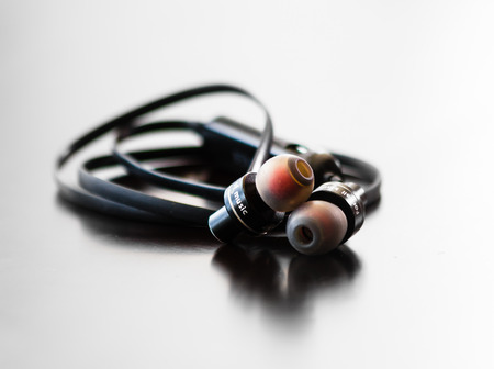 The black stereo earphone.の写真素材