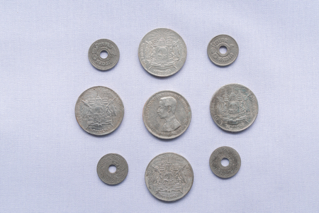 Thai currency over a hundred years ago With archaeological value and currency history.のeditorial素材