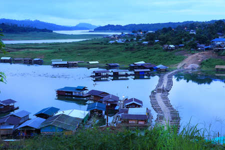 old wooden bridge Mon in Sangkhla Buri, province Kanchanaburi, Thailandのeditorial素材