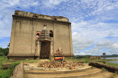 the Sunken temple, sinking temple at Sangkhlaburi district, Kanchanaburi province, Thailand.の写真素材
