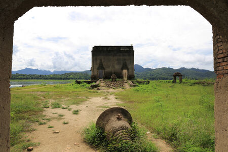 the Sunken temple, sinking temple at Sangkhlaburi district, Kanchanaburi province, Thailand.の写真素材