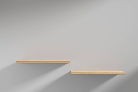 3D rendering dubble floating wood shelf on the wall.の写真素材