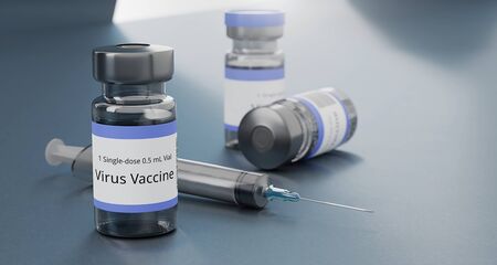 Rendering 3d vaccine medicine bottle flu vaccine anti-vaccination and covid-19の写真素材