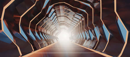 3d Rendering Illuminated corridor abstract Future Space tunnel.