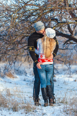 love story man and woman walking in the parkの写真素材