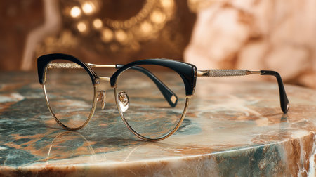 Stunning cat-eye glasses enhance the elegance of any outfit. Their luxurious gold accents and unique design add sophistication, perfect for fashion enthusiasts.の素材