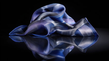 A beautifully draped silk fabric showcasing wavy blue and purple patterns with a reflective surface, creating an elegant visual perfect for artistic textile photography.の素材