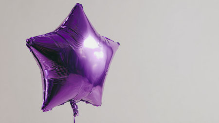 A vibrant purple star-shaped balloon floats gracefully in an elegant minimalistic setting, making it an ideal decoration for various celebrations and joyful events.の素材