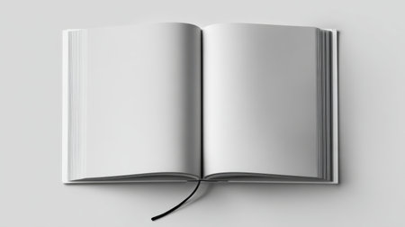 An open blank notebook on a minimalistic background invites creativity, perfect for writing down ideas, sketching, or journaling thoughts in a serene setting.の素材