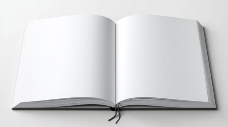 An open blank book lies on a light surface, inviting creativity and inspiration for writing or drawing. Ideal for artists, writers, and planners seeking a clean canvas.の素材