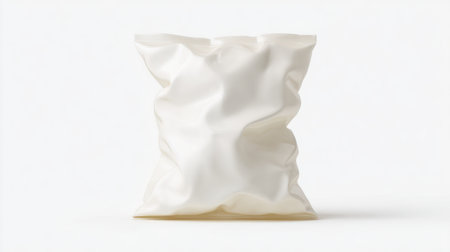 A crumpled white bag stands isolated on a light background, showcasing a minimalist design ideal for product displays, mockups, and creative advertising concepts.の素材