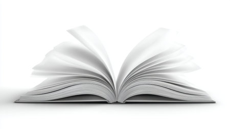 This visually striking image features an open book with flowing pages, symbolizing the beauty of reading and the pursuit of knowledge in a minimalist aesthetic.の素材