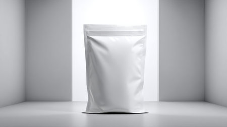 This white package features a minimalist design that provides a perfect background for branding or product display, ideal for creative and commercial projects.の素材