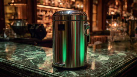 A chic stainless steel trash can placed atop a luxurious marble counter in a bar, showcasing contemporary design elements perfect for enhancing any stylish interior space.の素材