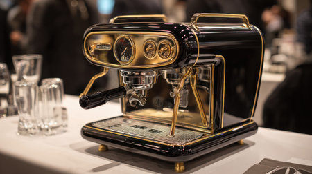 Discover a sophisticated espresso machine that combines modern technology with classic style, designed to create the perfect cup of coffee in any setting.の素材