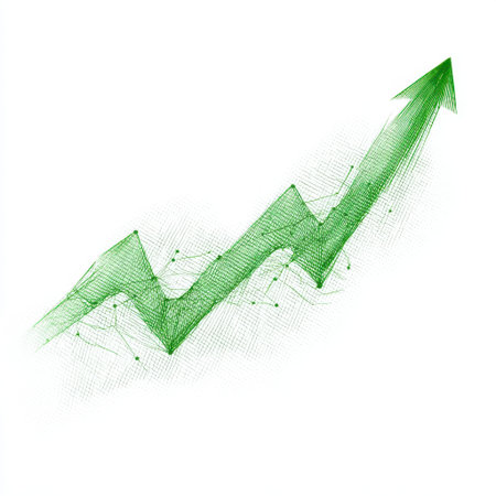 A striking abstract illustration of a green upward trend, symbolizing financial growth and progress, perfect for business, marketing, and analytical themes.の素材