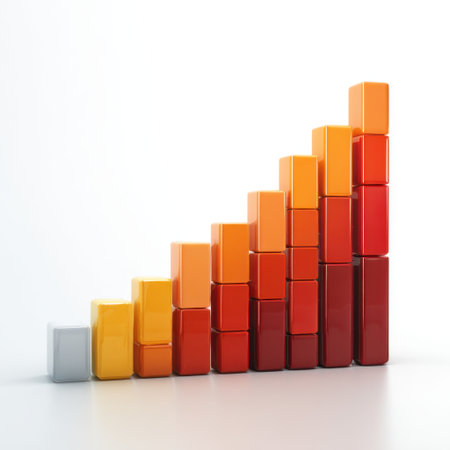 This vibrant 3D illustration features a colorful bar graph symbolizing growth, ideal for business and financial presentations, marketing materials, and analytics reports.の素材