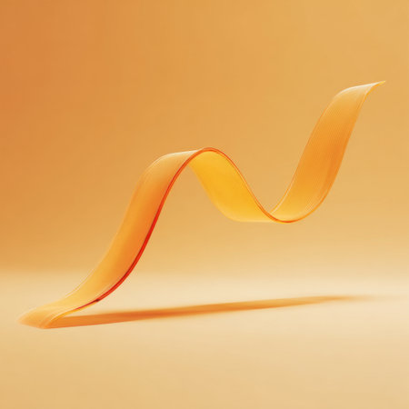 This image features an abstract flowing ribbon in warm orange tones, designed to evoke feelings of movement and elegance against a soft backdrop, perfect for artistic projects.の素材