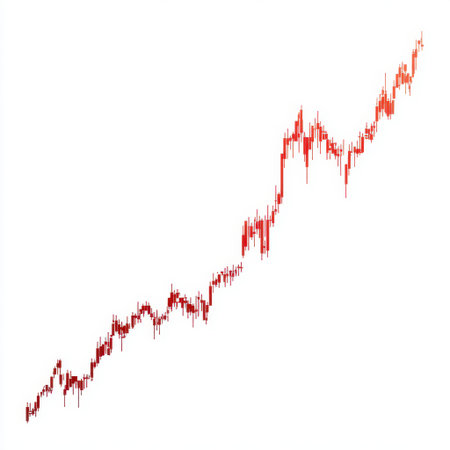 Abstract visualization of a stock market graph illustrating a strong upward trend with fluctuating data points, representing financial growth and market performance over time.の素材