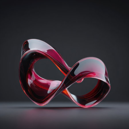 A striking abstract sculpture representing infinity, crafted with vibrant red hues. Its flowing curves and smooth surfaces create a captivating visual impact.の素材