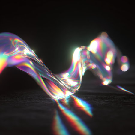 This abstract image features a colorful fluid wave form that dances with iridescent brightness. The play between light and shadow creates a mesmerizing visual effect perfect for modern design.の素材