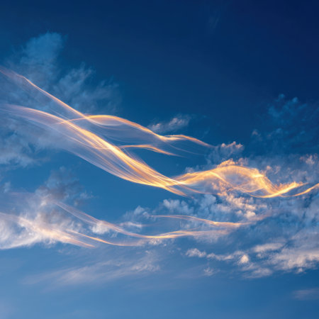 A stunning view of the sky featuring wispy clouds illuminated by a soft sunset glow, creating a peaceful scene that captures the beauty of nature at dusk.の素材
