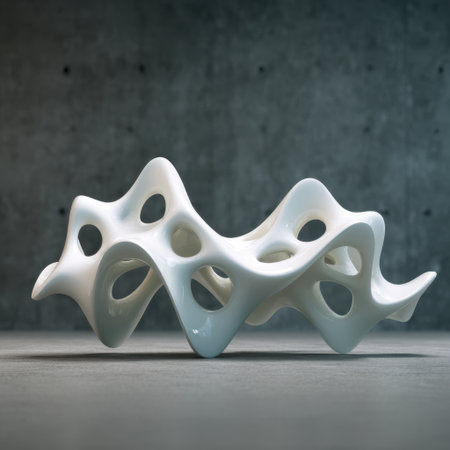 This stunning abstract sculpture features smooth curves and open spaces, making it a striking centerpiece for modern interiors or art exhibits, adding a touch of creativity and elegance.の素材