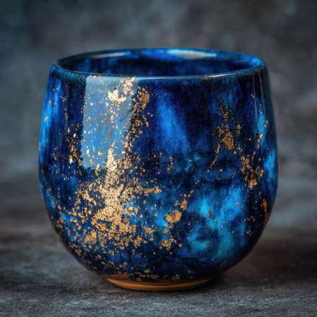 A striking blue and gold decorative bowl that adds an artistic touch to any modern interior. Its unique design and glossy finish make it a perfect statement piece.の素材