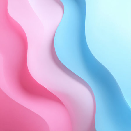 A visually captivating abstract composition featuring soft curves in pastel pink and blue shades, ideal for creative projects, backgrounds, or artistic expressions.の素材