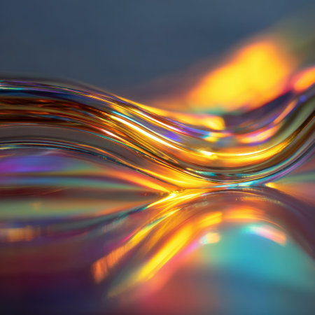 This stunning image captures the mesmerizing interplay of light on a water surface, showcasing vibrant colors and fluid patterns ideal for various creative applications.の素材